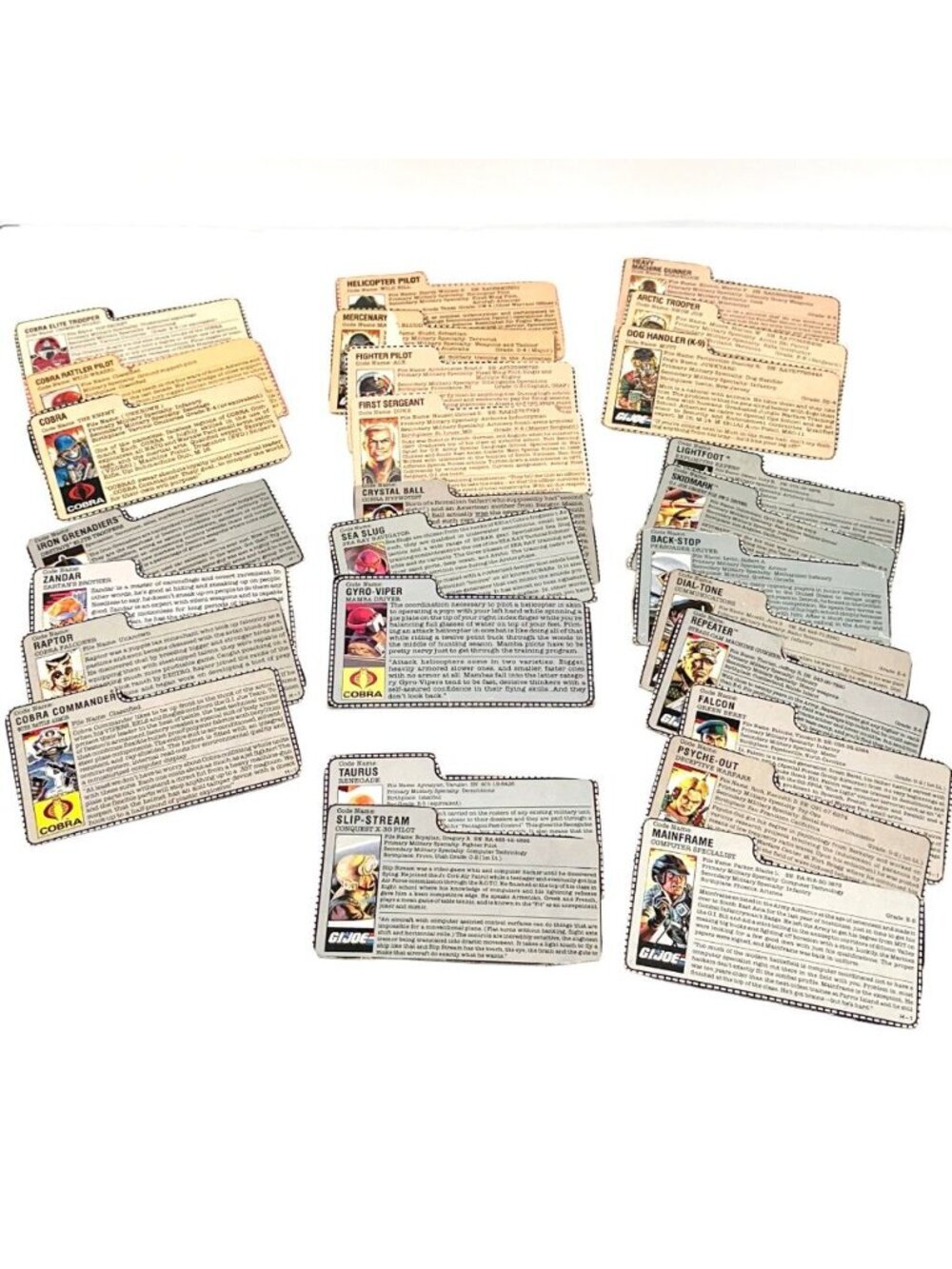 Vintage 1980s G.I. Joe File Cards - COBRA, G.I. Joe, The Enemy - Lot of 27